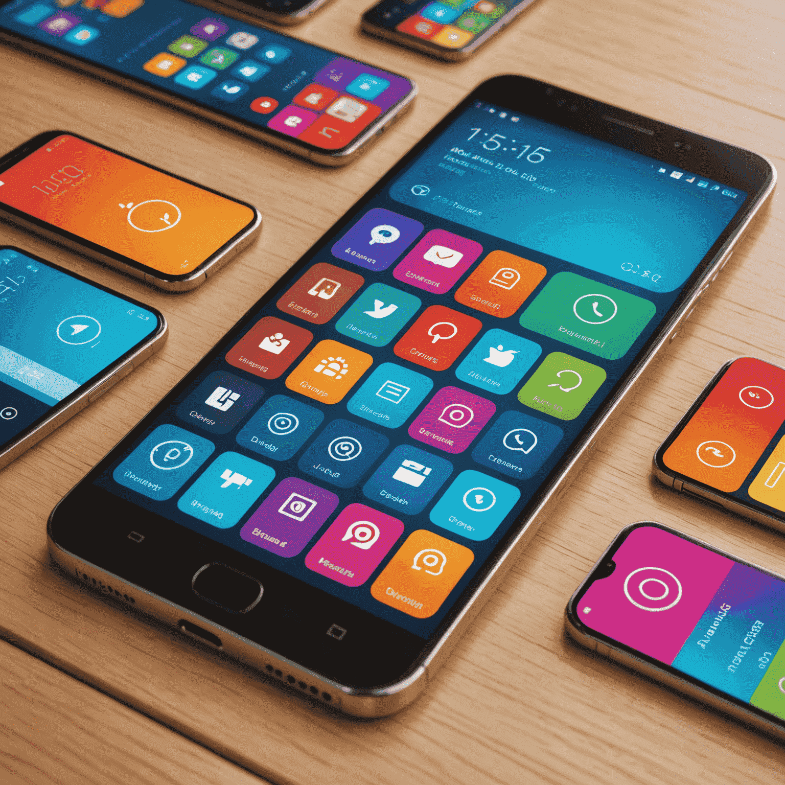 صورة توضيحية لواجهات مستخدم حديثة للهواتف المحمولة، تعرض تصميمات مبتكرة وألوان زاهية